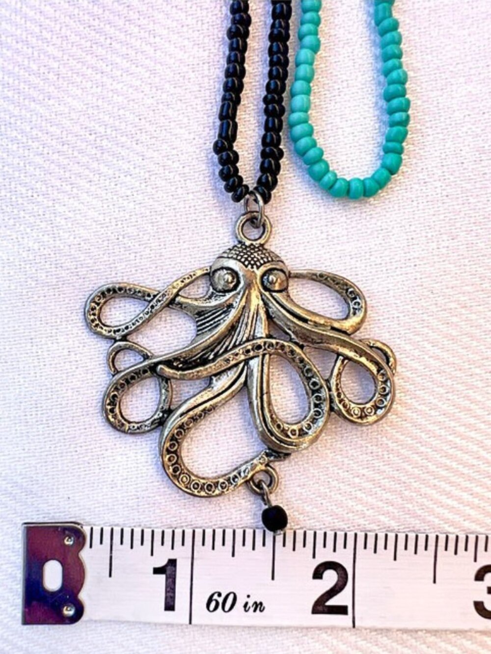 Black & Turquoise Seed Bead Necklaces with Kraken Octopus Pendant - Picture 7 of 7
